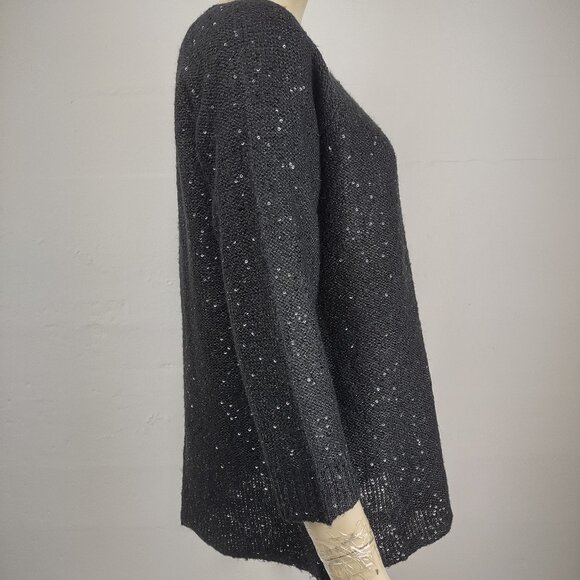 NWT Anne Klein black sparkly sequin crew neck pullover sweater ladies Large - Picture 3 of 8